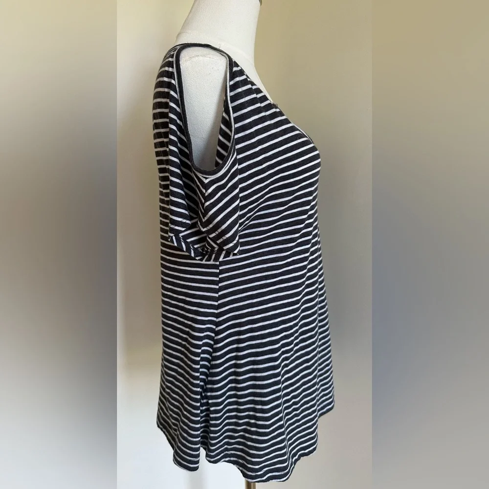 Cold Shoulder Black/White Striped Shirt- Large